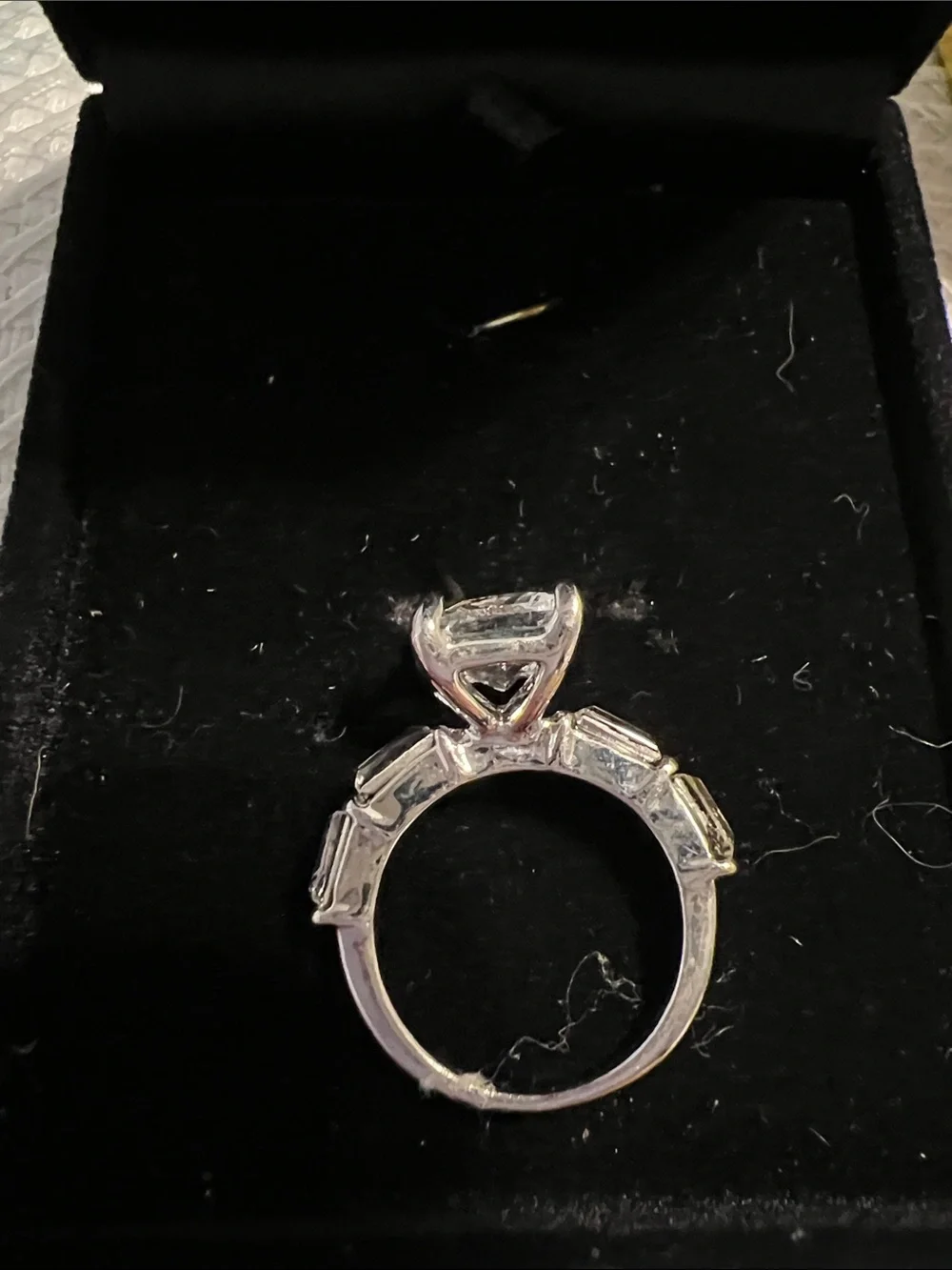 Sterling Silver Square-Cut Clear Stone Engagement Ring - Clear